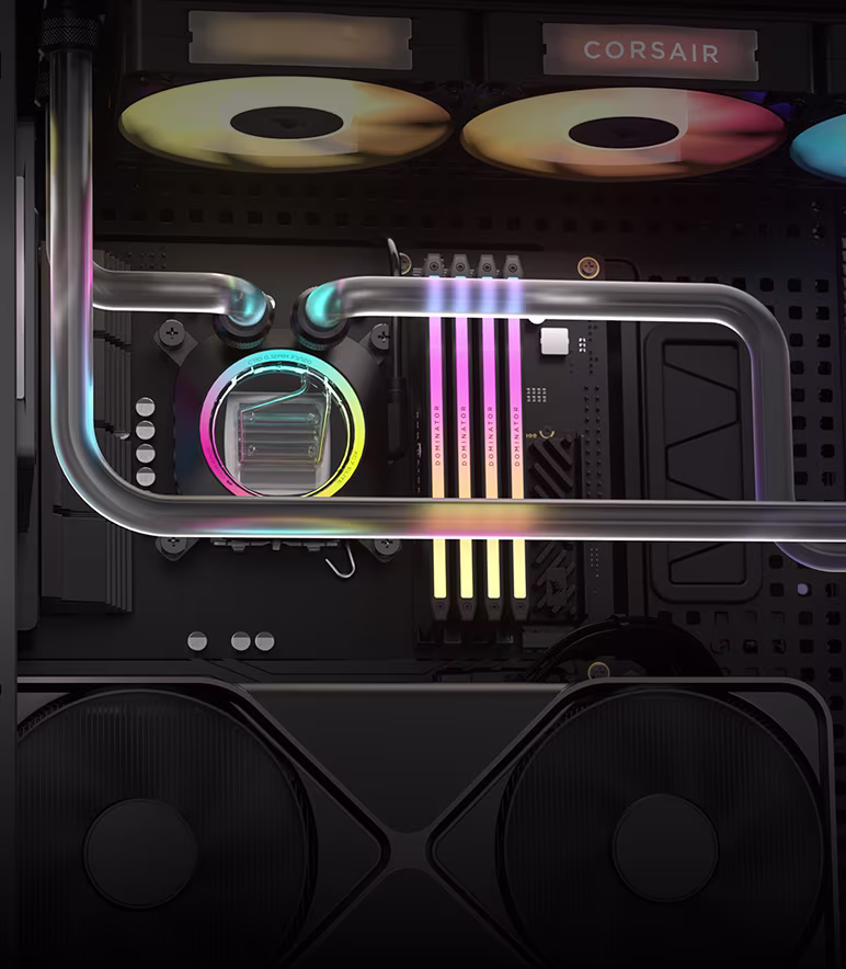 Circuit personnalisé à tubes rigides reliant le bloc du processeur, celui de la carte graphique et le radiateur