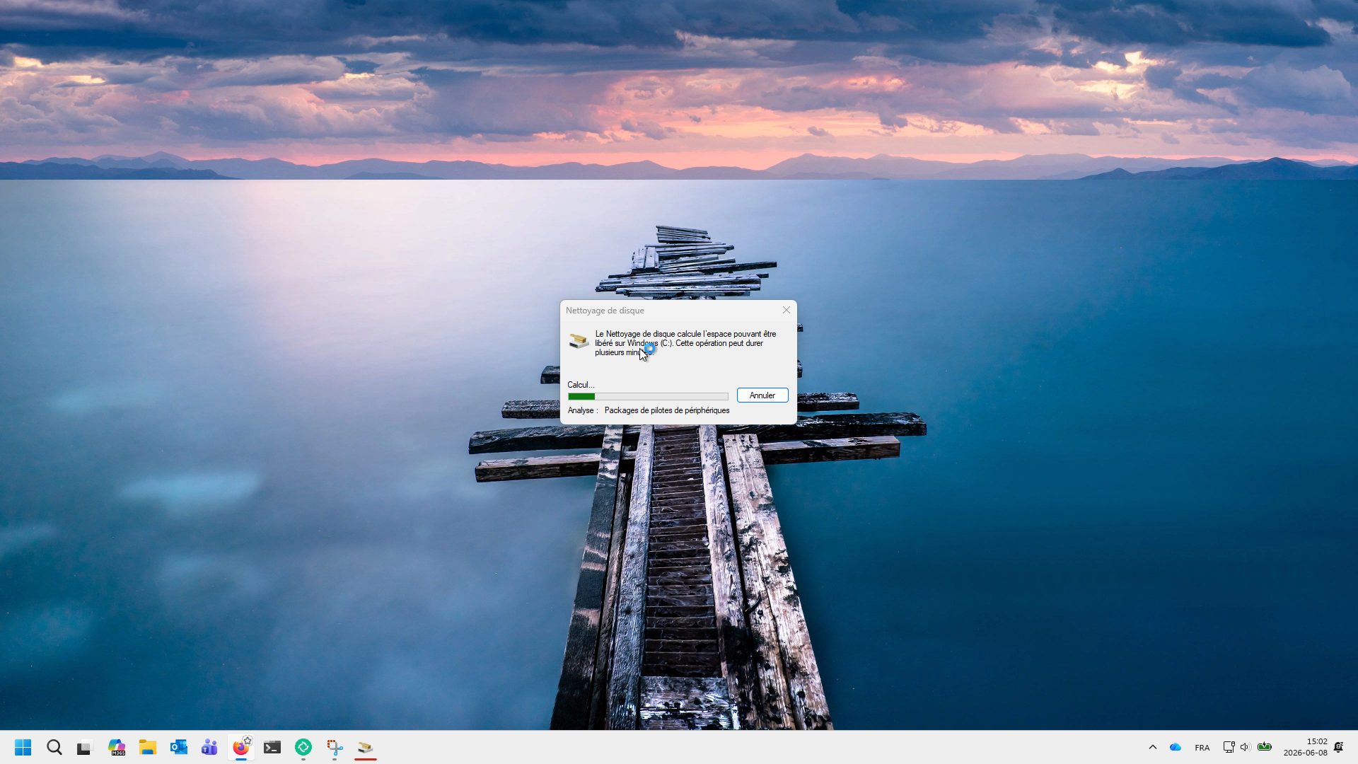 Fenêtre de chargement du Nettoyage de disque.